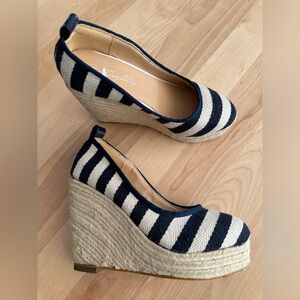 Navy and Cream Striped Wedge Espadrilles
